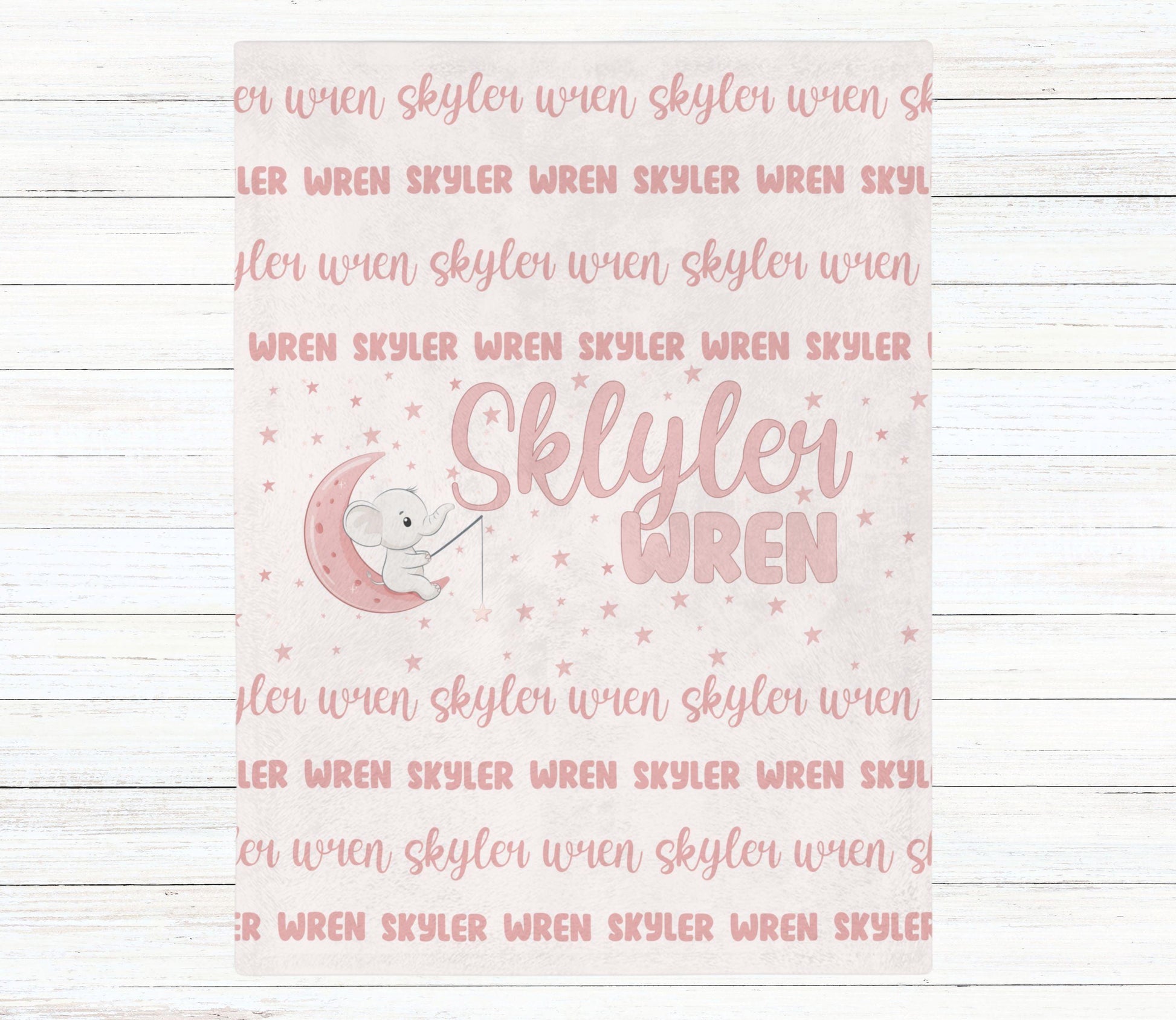 Custom Name Blanket - Girl Elephant Moon - BentleyBlueCo
