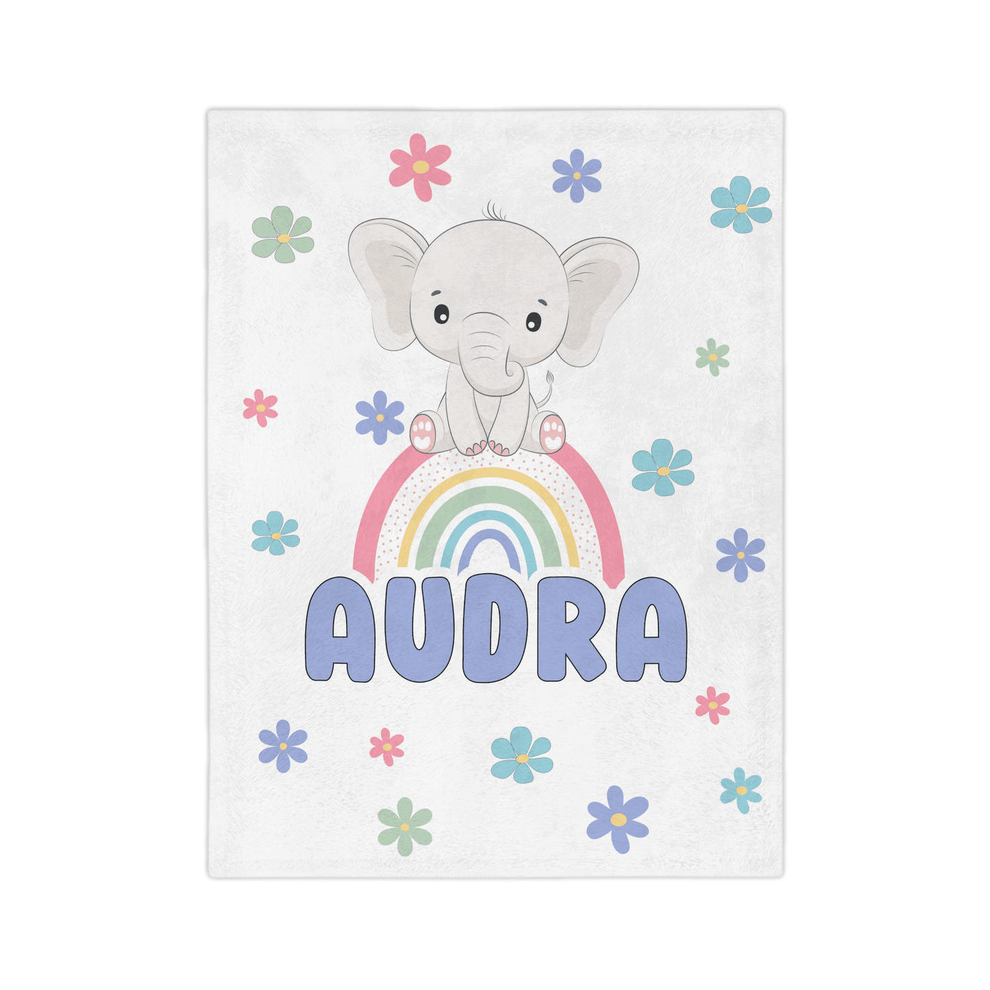 Custom Name Blanket - Girl Elephant Rainbow - BentleyBlueCo