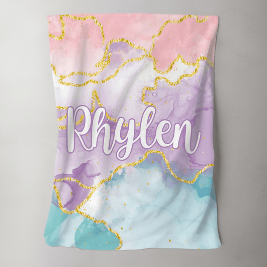 Custom Name Blanket - Pink Marble - BentleyBlueCo