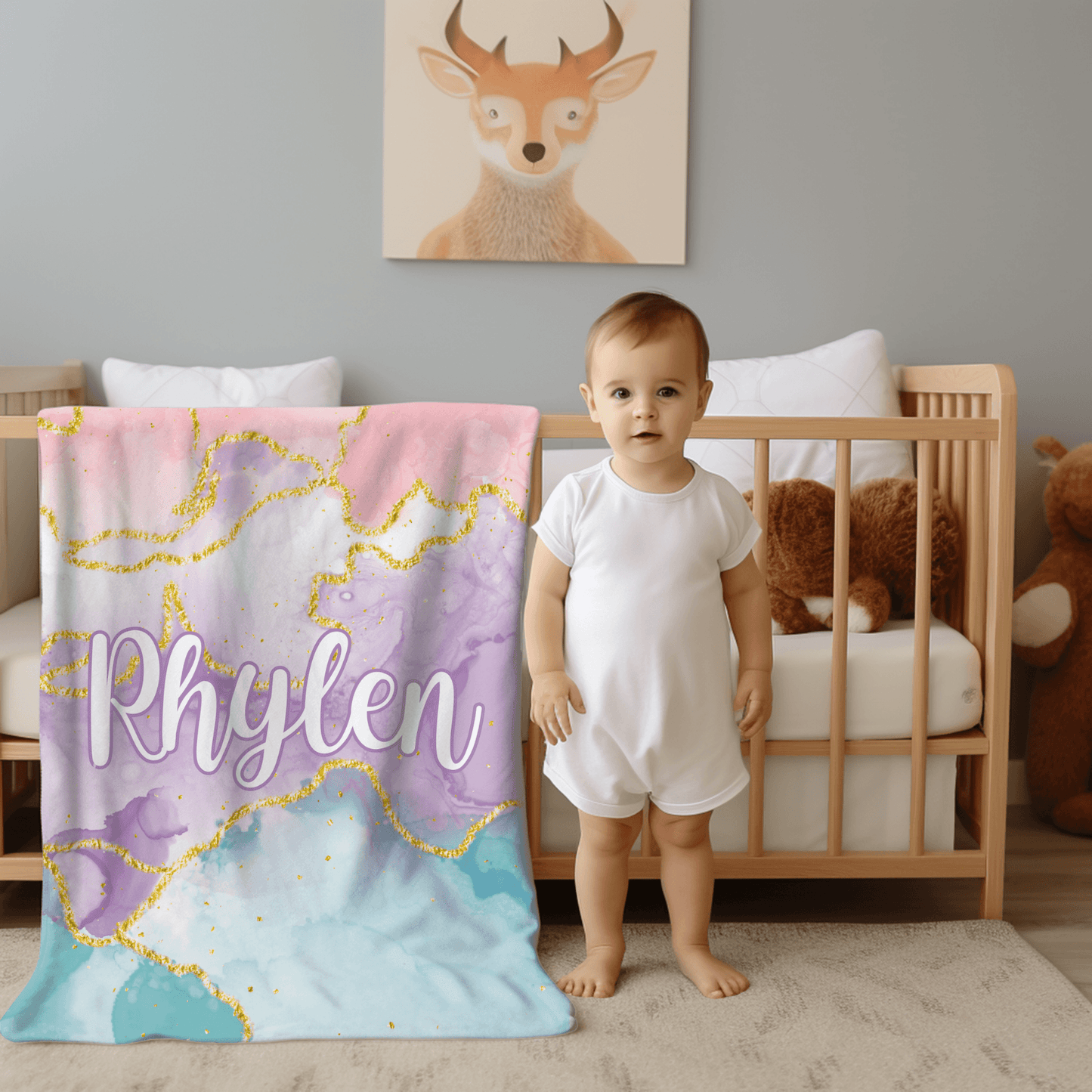 Custom Name Blanket - Pink Marble - BentleyBlueCo
