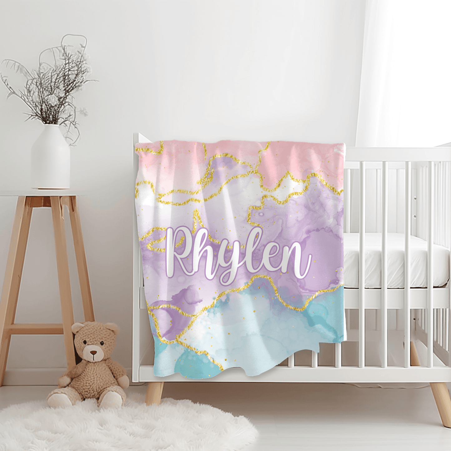 Custom Name Blanket - Pink Marble - BentleyBlueCo