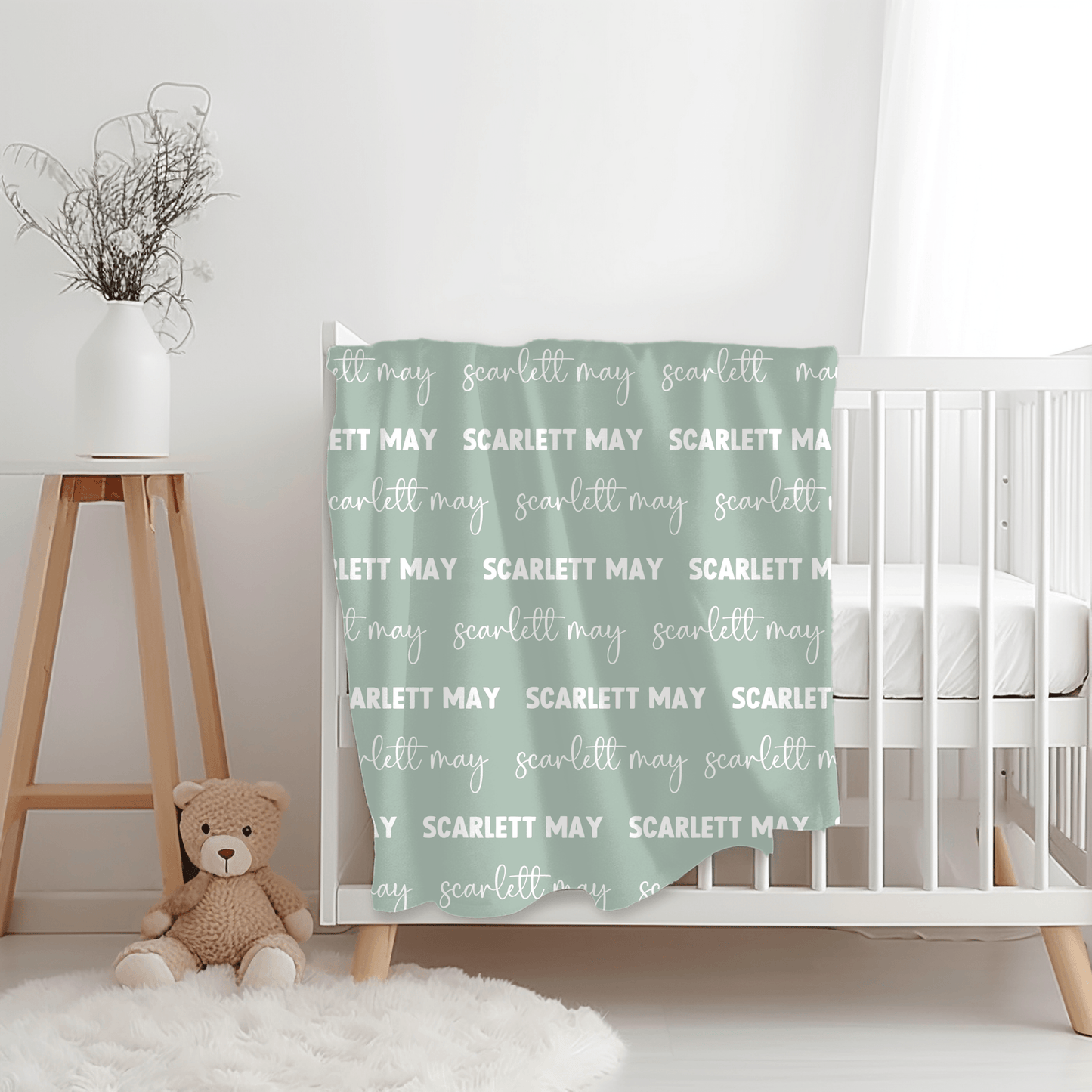 Custom Name Blanket - Sage Green - BentleyBlueCo