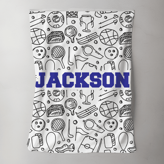 Custom Name Blanket - Sports Theme - BentleyBlueCo