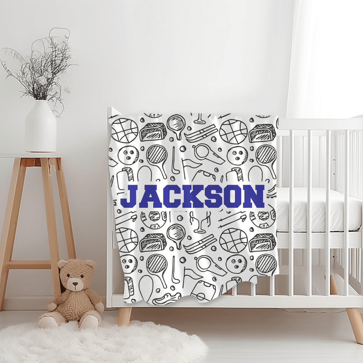 Custom Name Blanket - Sports Theme - BentleyBlueCo