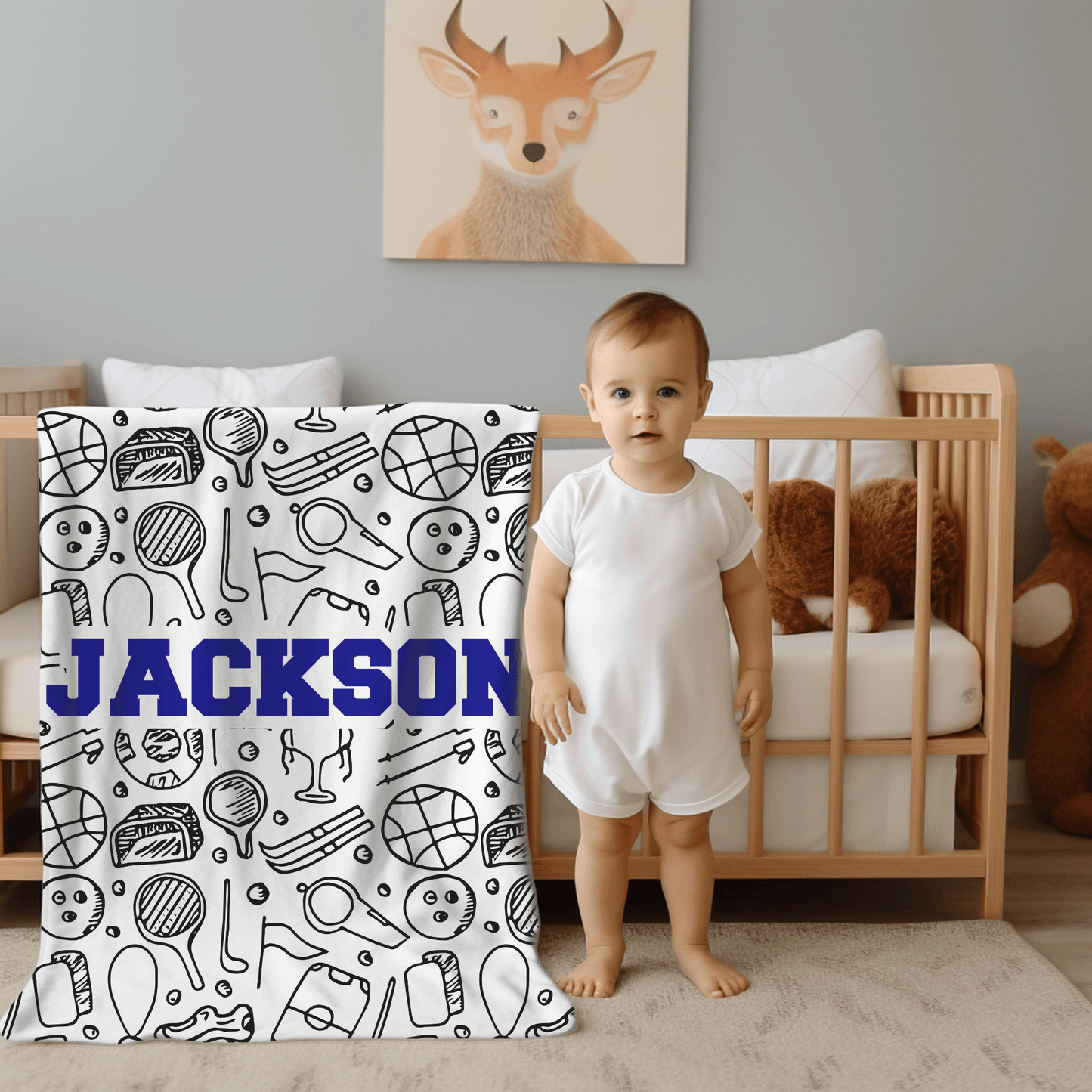 Custom Name Blanket - Sports Theme - BentleyBlueCo