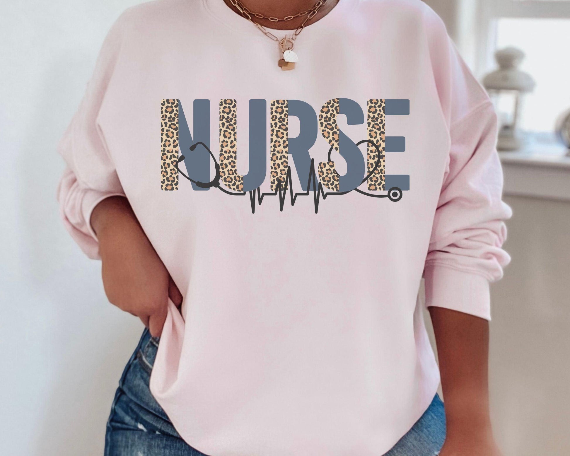 Leopard Nurse Crewneck Sweatshirt - BentleyBlueCo