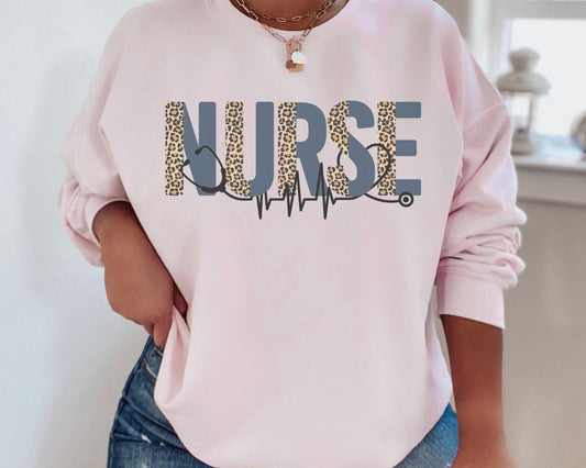 Leopard Nurse Crewneck Sweatshirt - BentleyBlueCo
