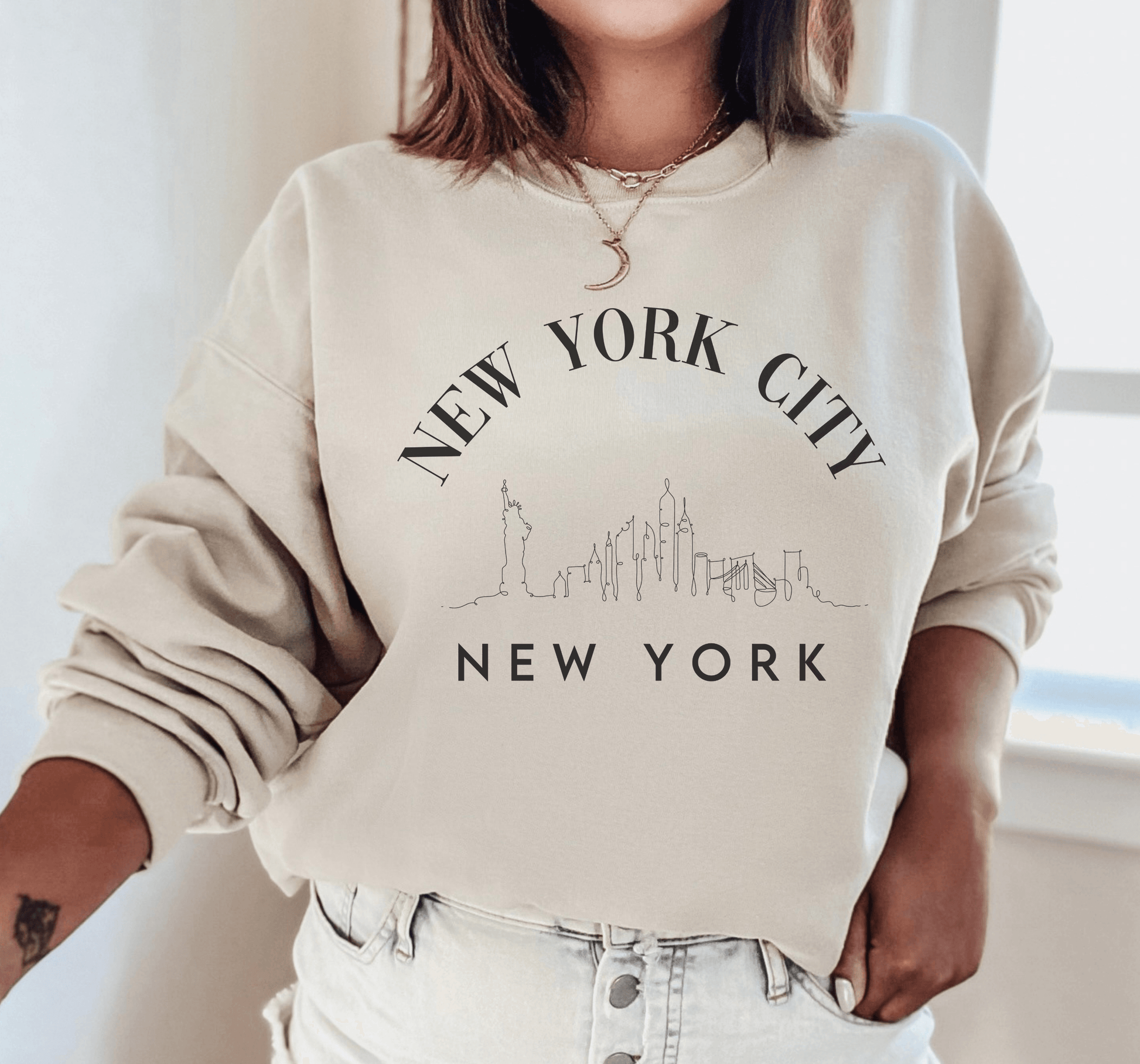 New York City Skyline Crewneck Sweatshirt - BentleyBlueCo