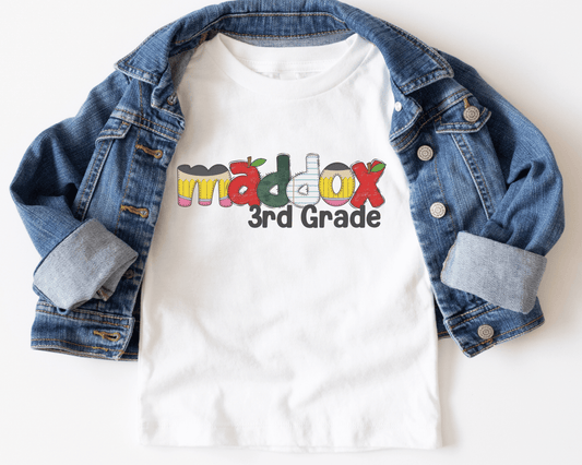 Personalized Name Back to School T-shirt - School Letters - BentleyBlueCo