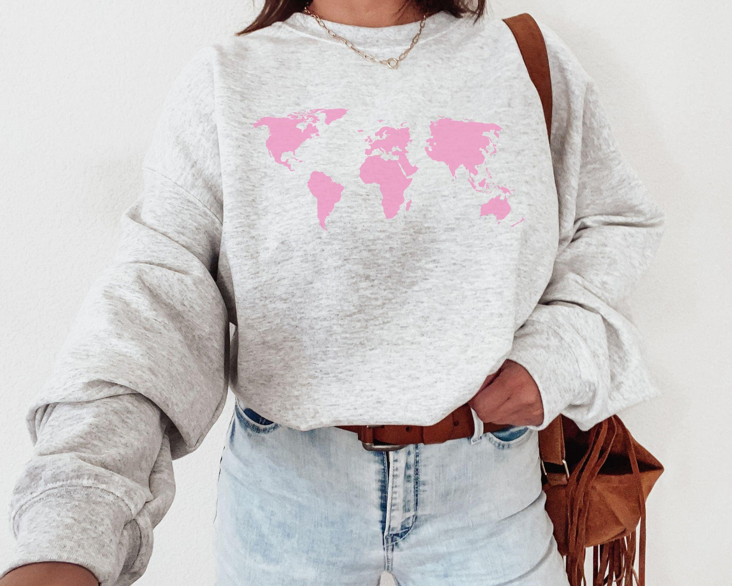 Pink World Map Crewneck - BentleyBlueCo