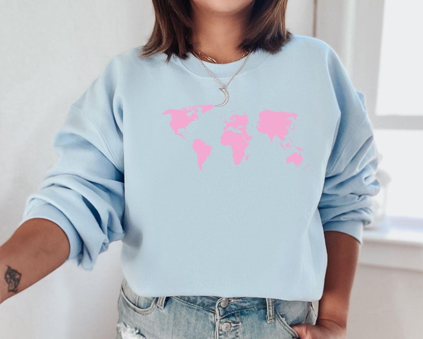 Pink World Map Crewneck - BentleyBlueCo