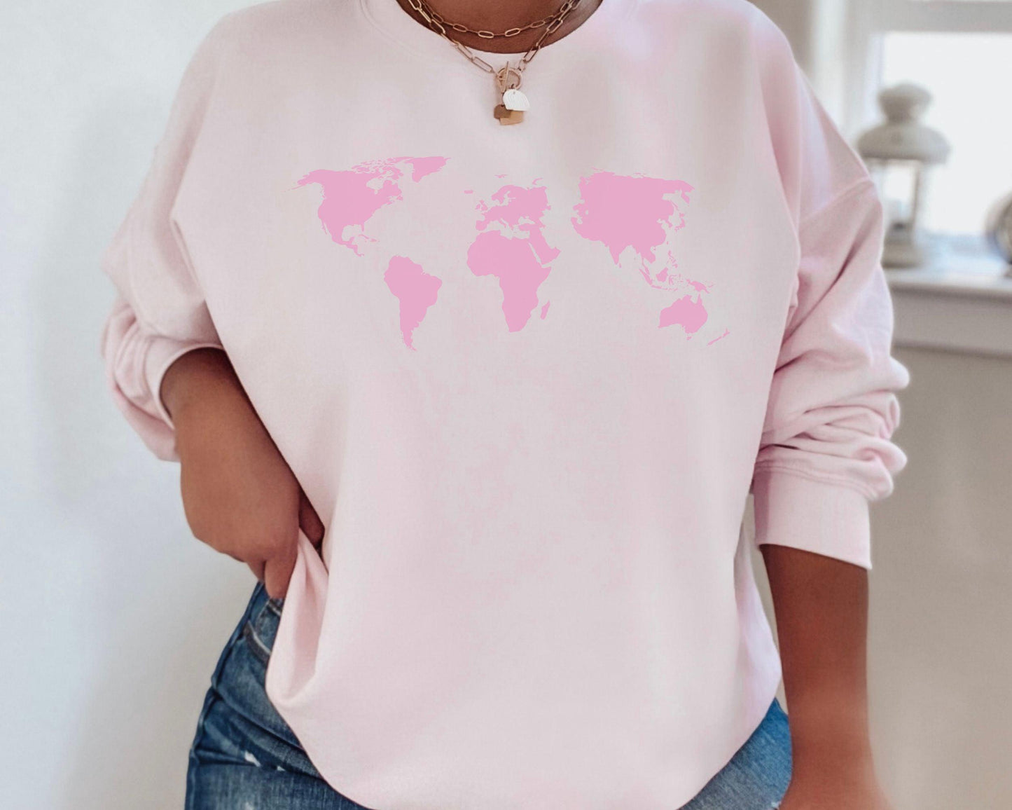 Pink World Map Crewneck - BentleyBlueCo