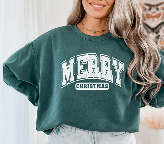 Varsity Merry Christmas Crewneck - BentleyBlueCo