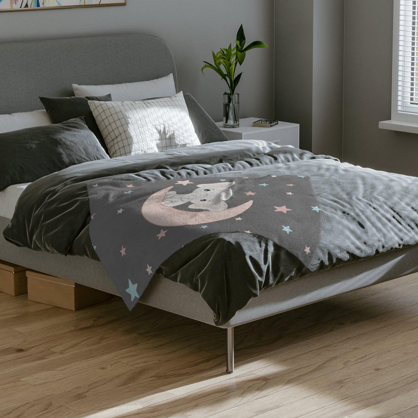 Baby Elephant Moon and Stars Blanket - BentleyBlueCo