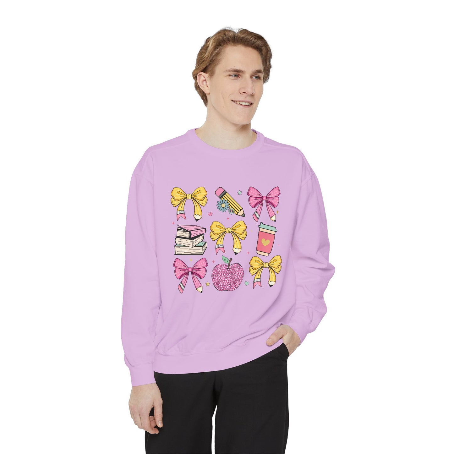 Teacher School Bow Comfort Colors Crewneck