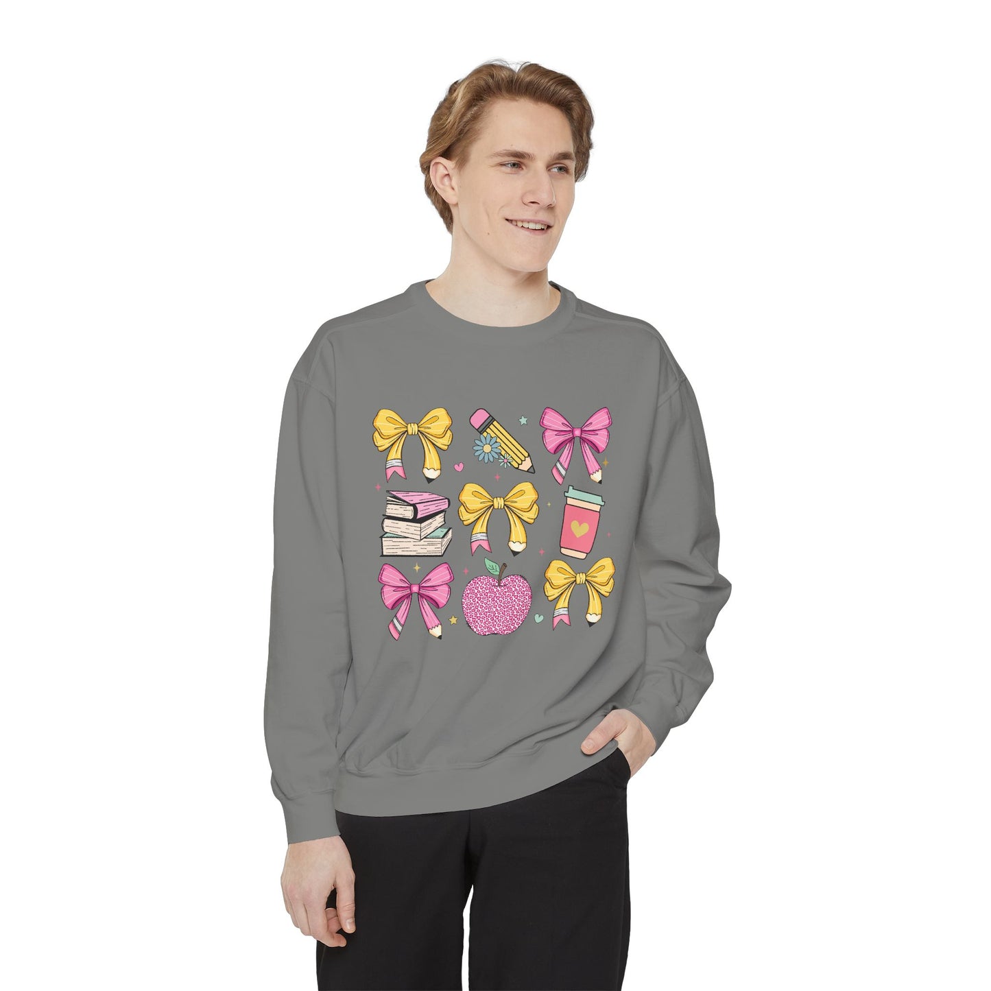 Teacher School Bow Comfort Colors Crewneck