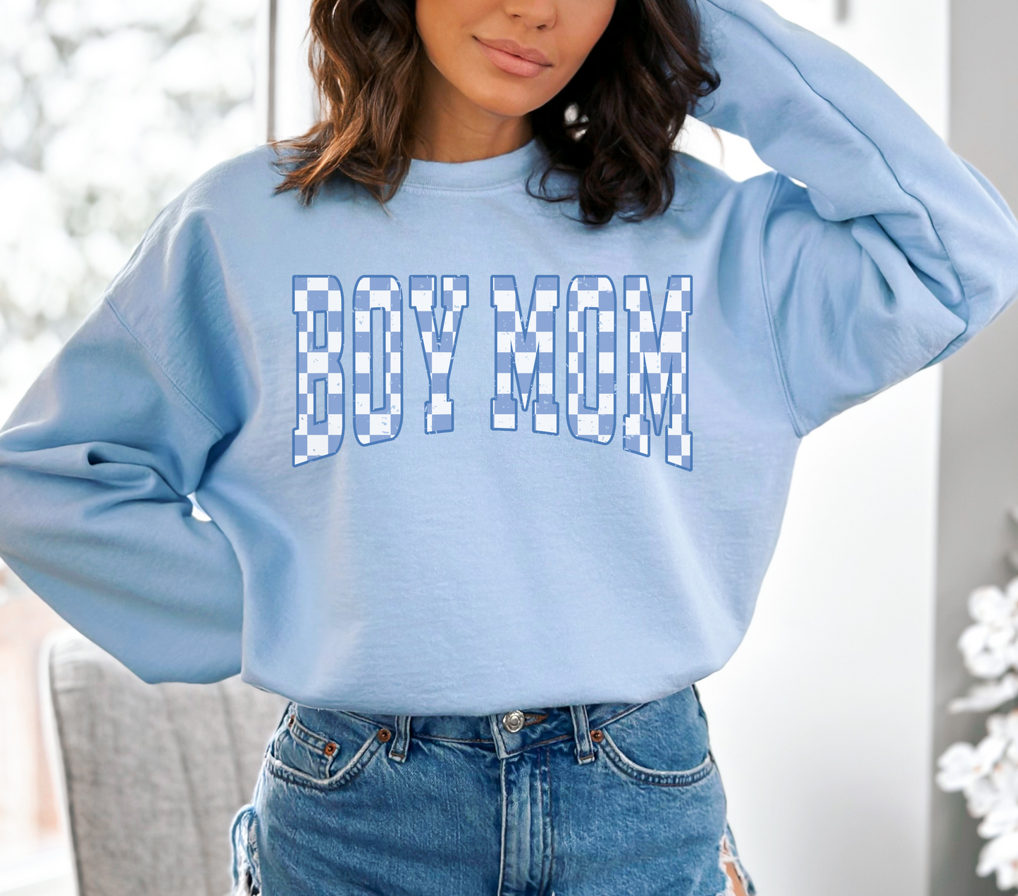 Checkered Boy Mom Sweatshirt