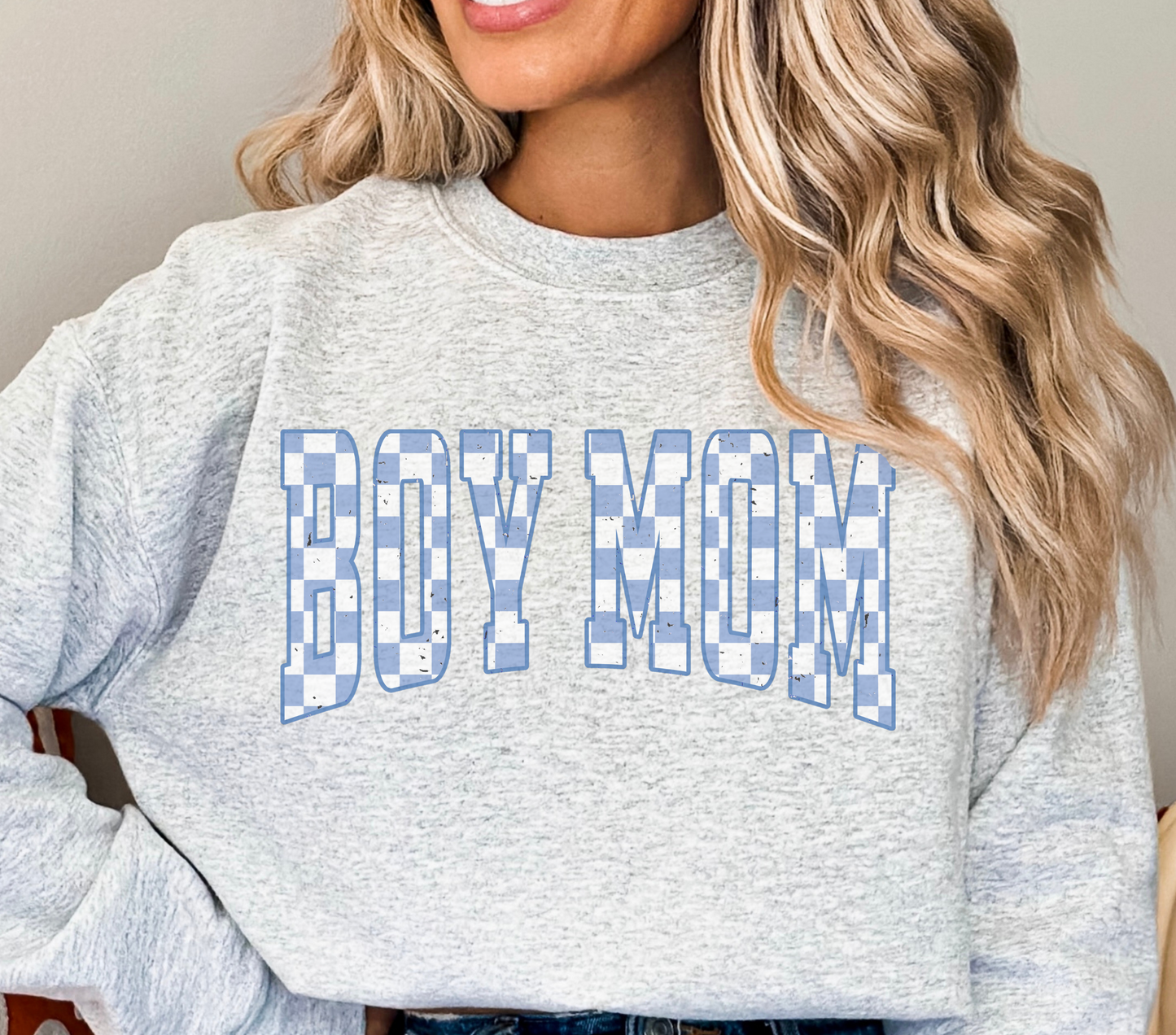 Checkered Boy Mom Sweatshirt