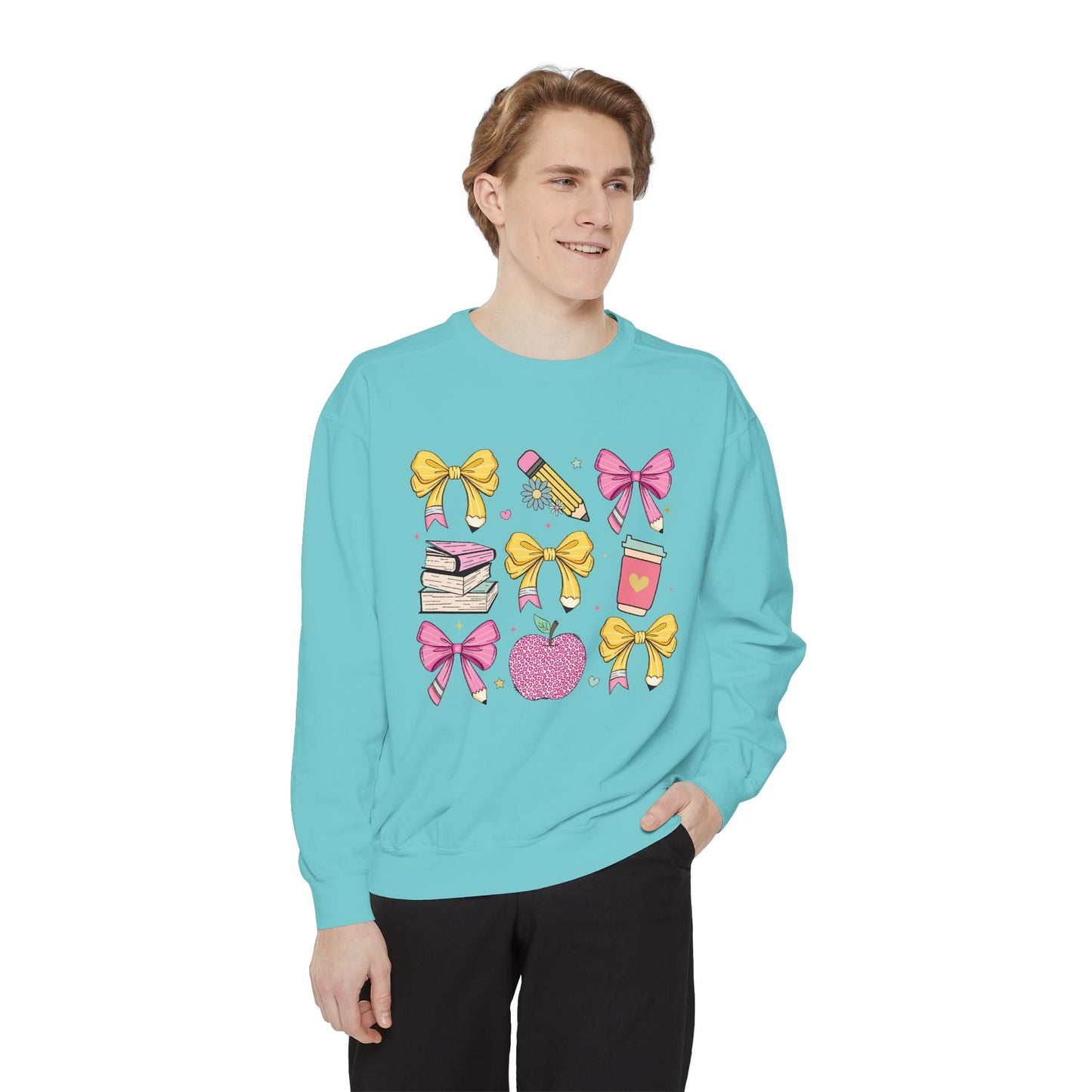 Teacher School Bow Comfort Colors Crewneck