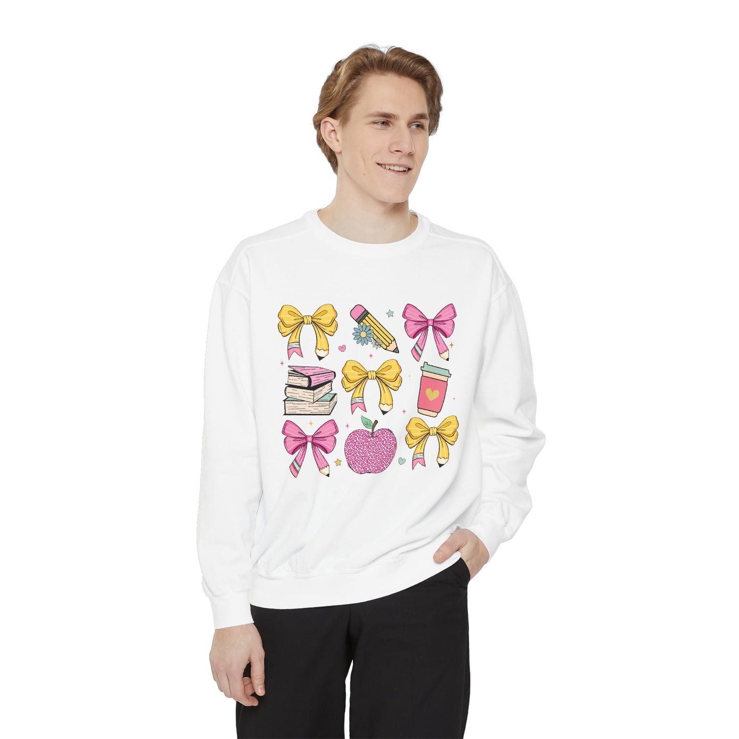 Teacher School Bow Comfort Colors Crewneck