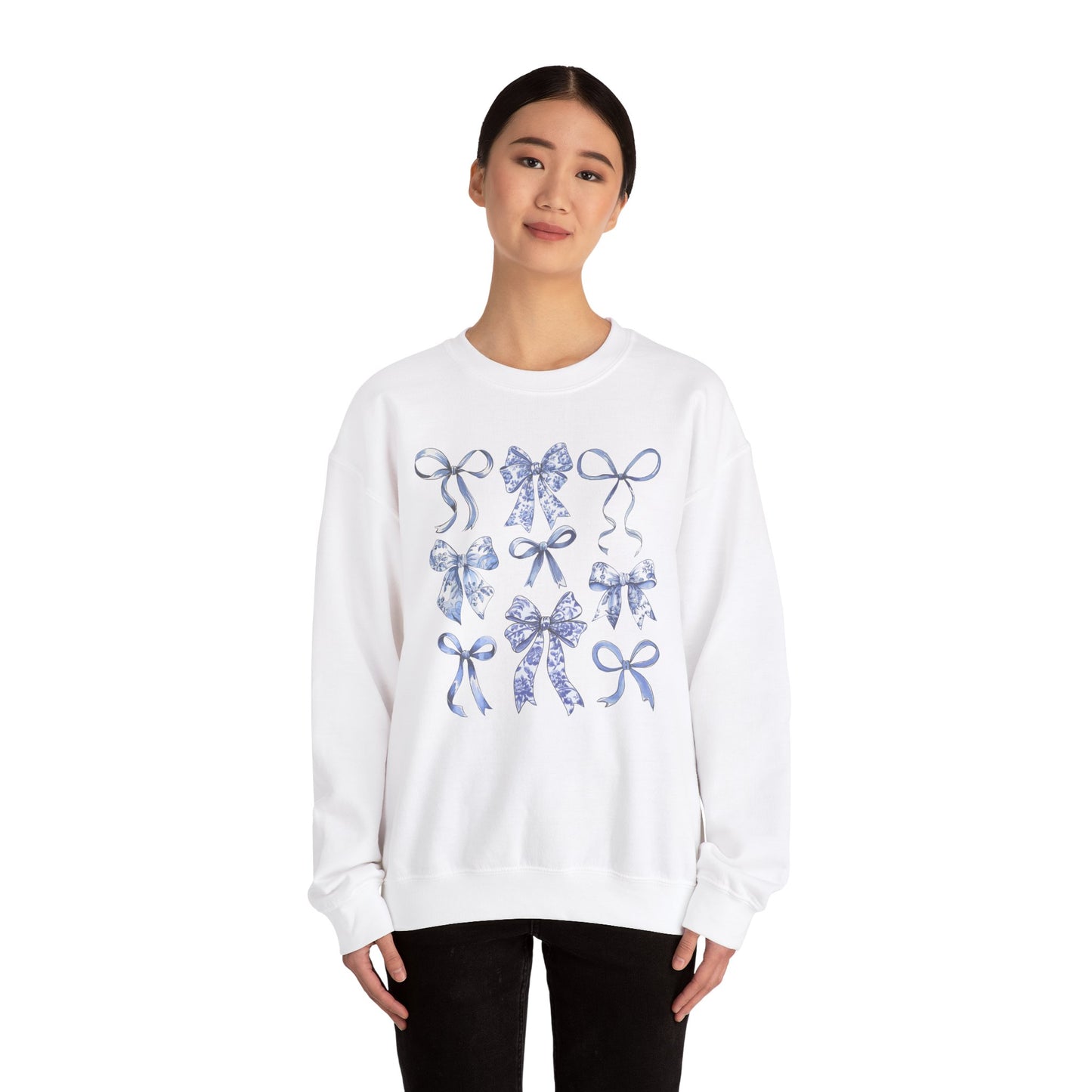 Blue Coquette Antique Pattern Print Crewneck