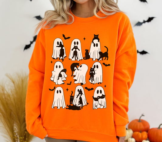 Cute Spooky Ghost and Cat Crewneck