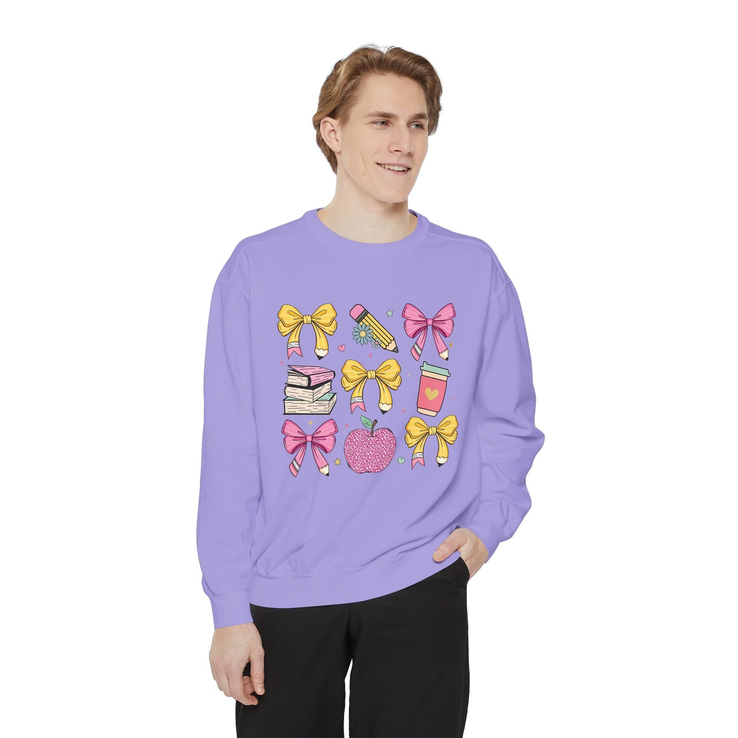 Teacher School Bow Comfort Colors Crewneck