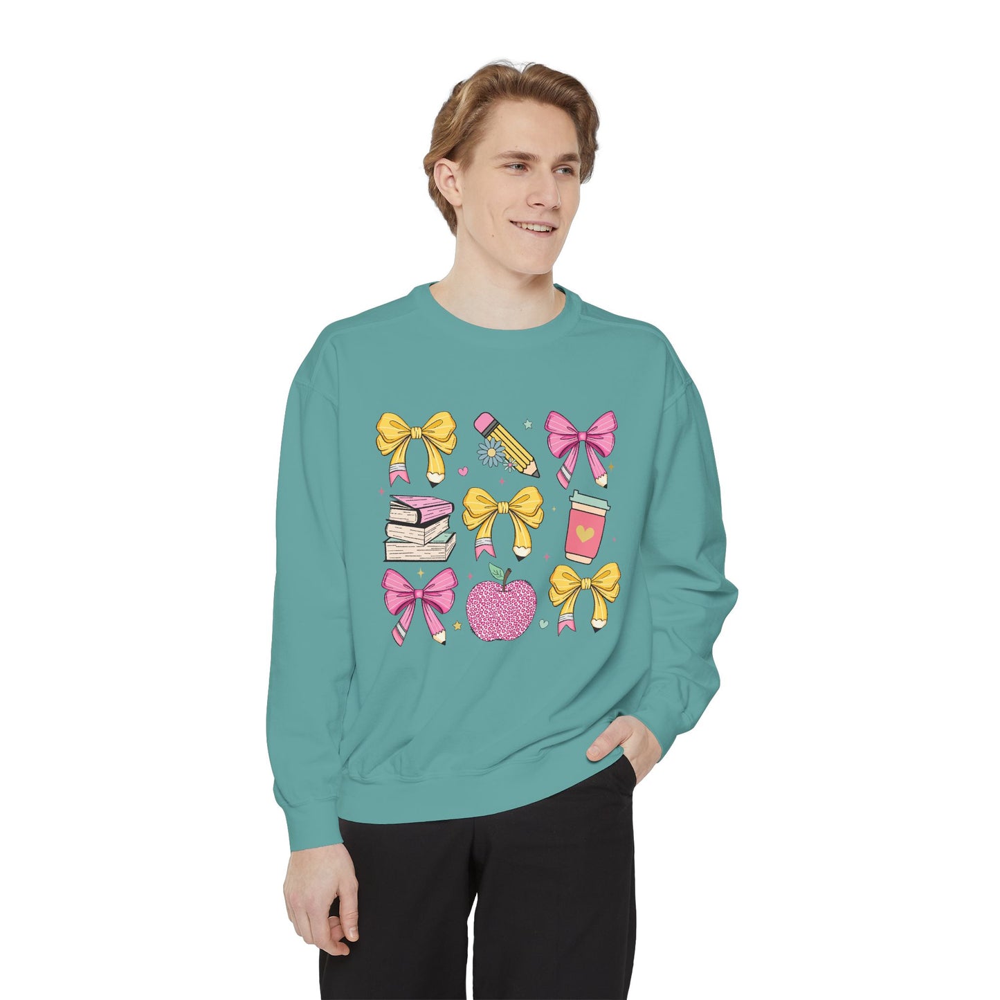 Teacher School Bow Comfort Colors Crewneck