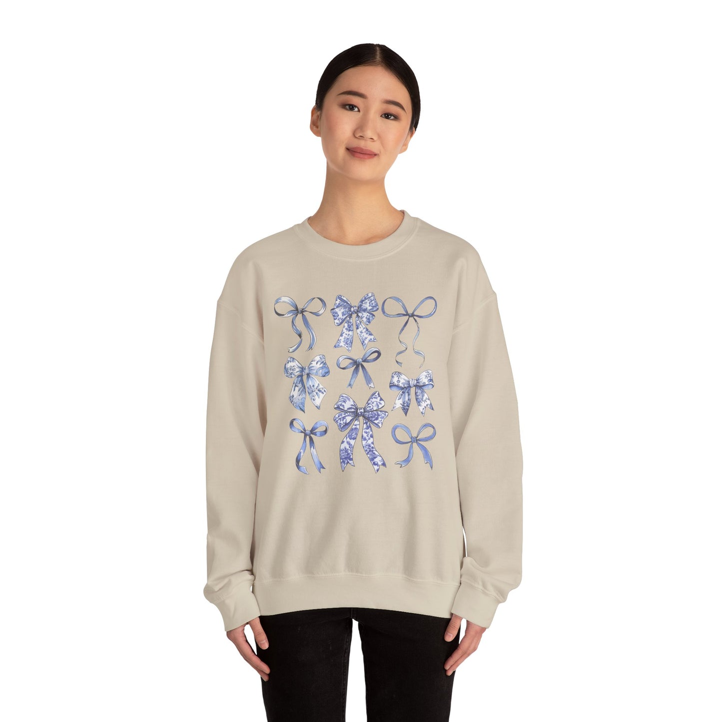 Blue Coquette Antique Pattern Print Crewneck