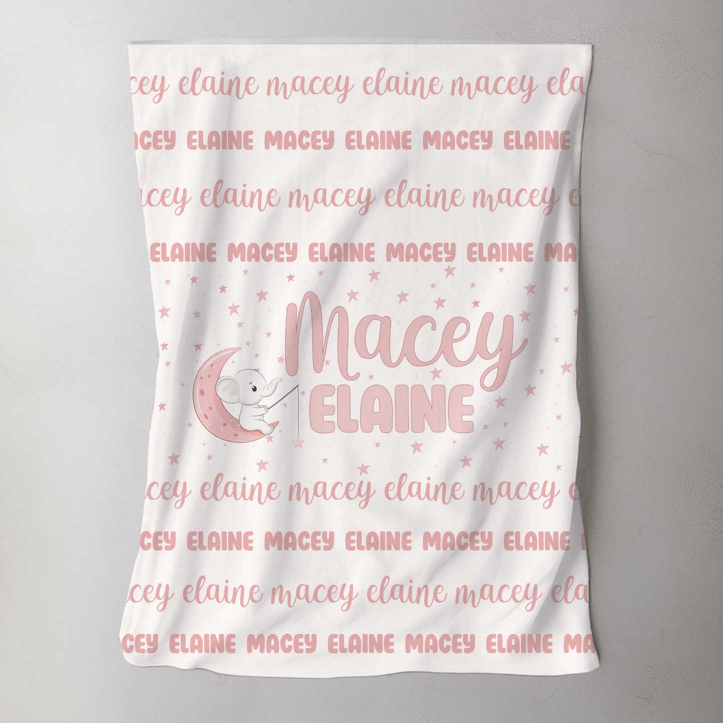 Custom Name Blanket - Girl Elephant Moon