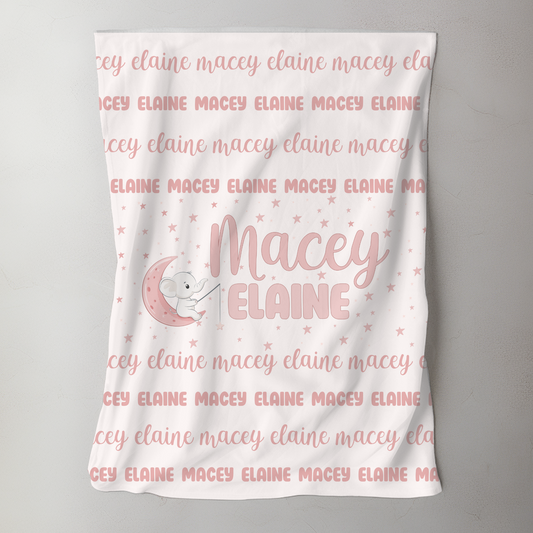 Custom Name Blanket - Girl Elephant Moon