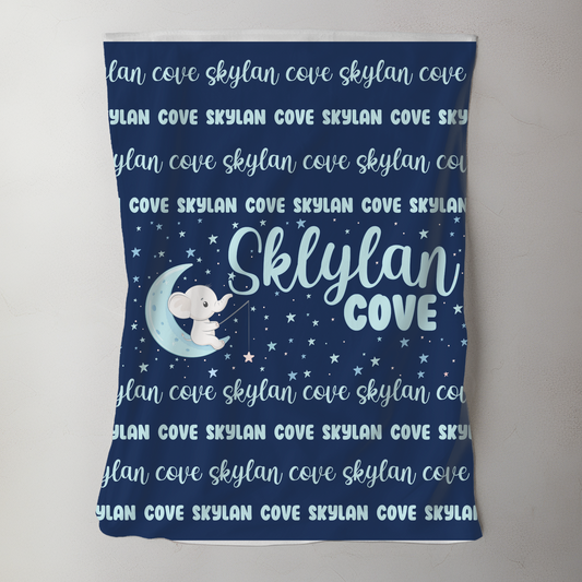 Custom Name Blanket - Boy Elephant Moon