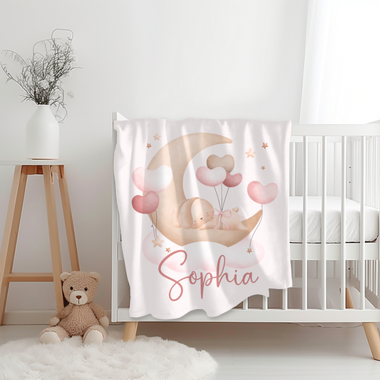 Custom Name Baby Blanket - Bunny Moon