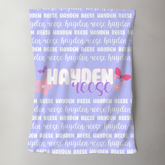 Custom Name Baby Blanket - Spring Butterfly