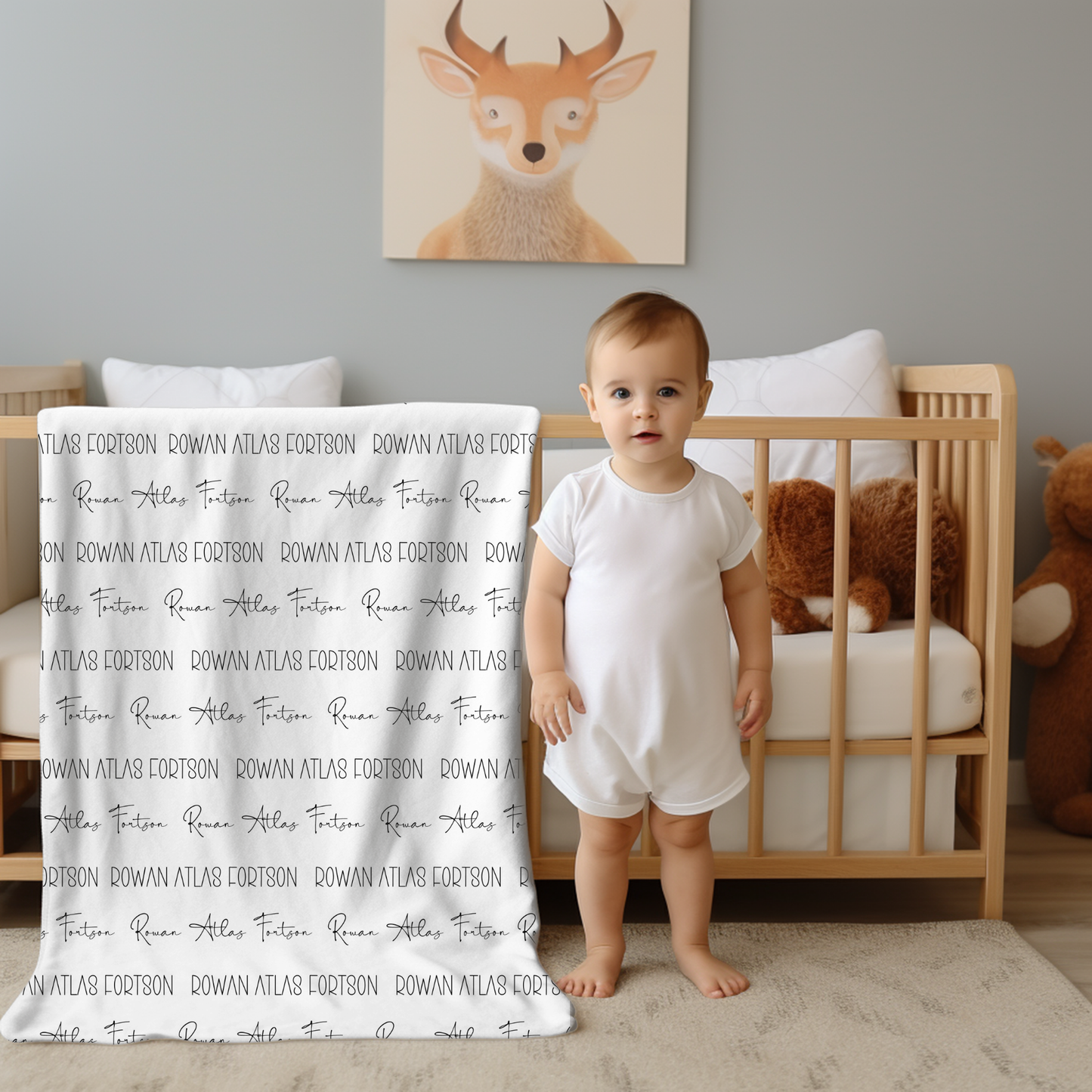 Custom Name Baby Blanket - Minimalist Black and White