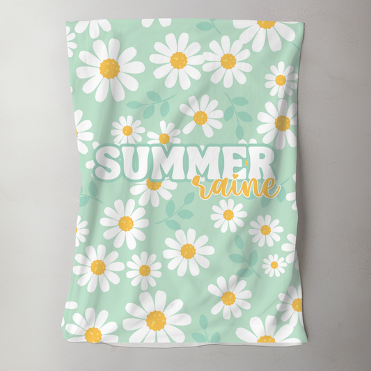 Custom Name Personalized Baby Blanket - Summer Daisy