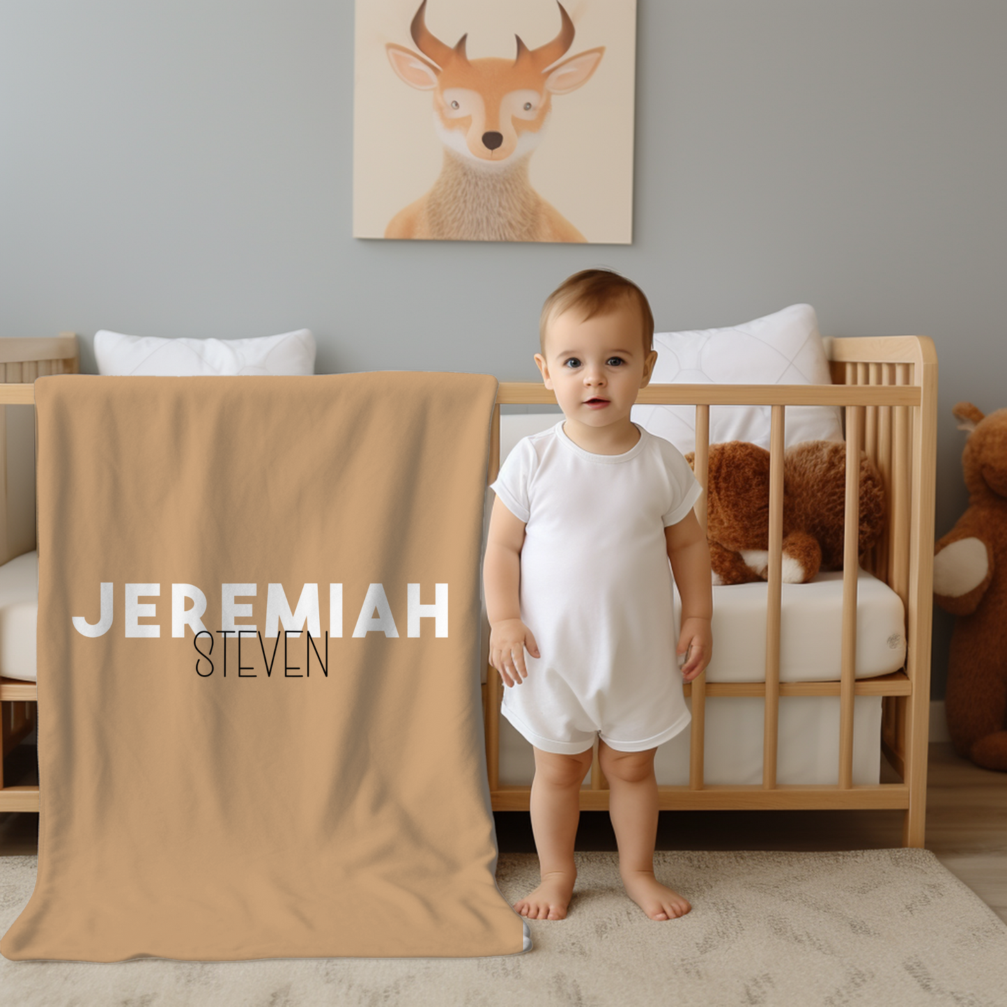 Custom Name Baby Blanket - Camel
