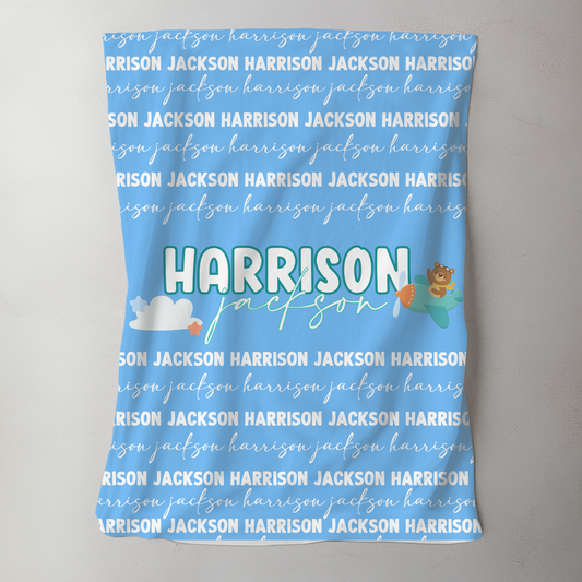 Custom Name Baby Blanket - Airplane