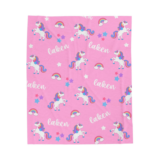 Custom Name Baby Blanket - Pink Unicorn - BentleyBlueCo