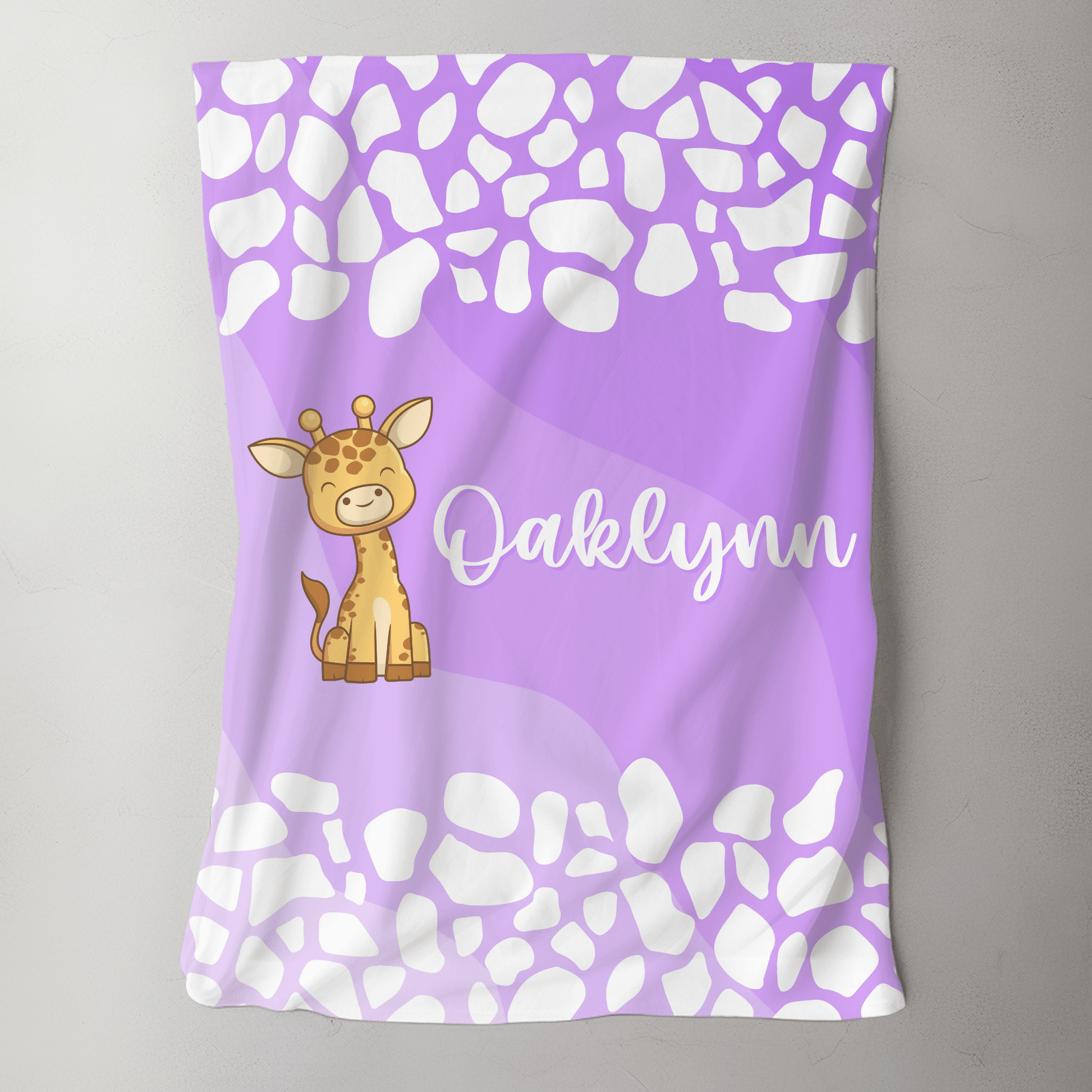 Custom Name Baby Blanket - Purple Giraffe - BentleyBlueCo