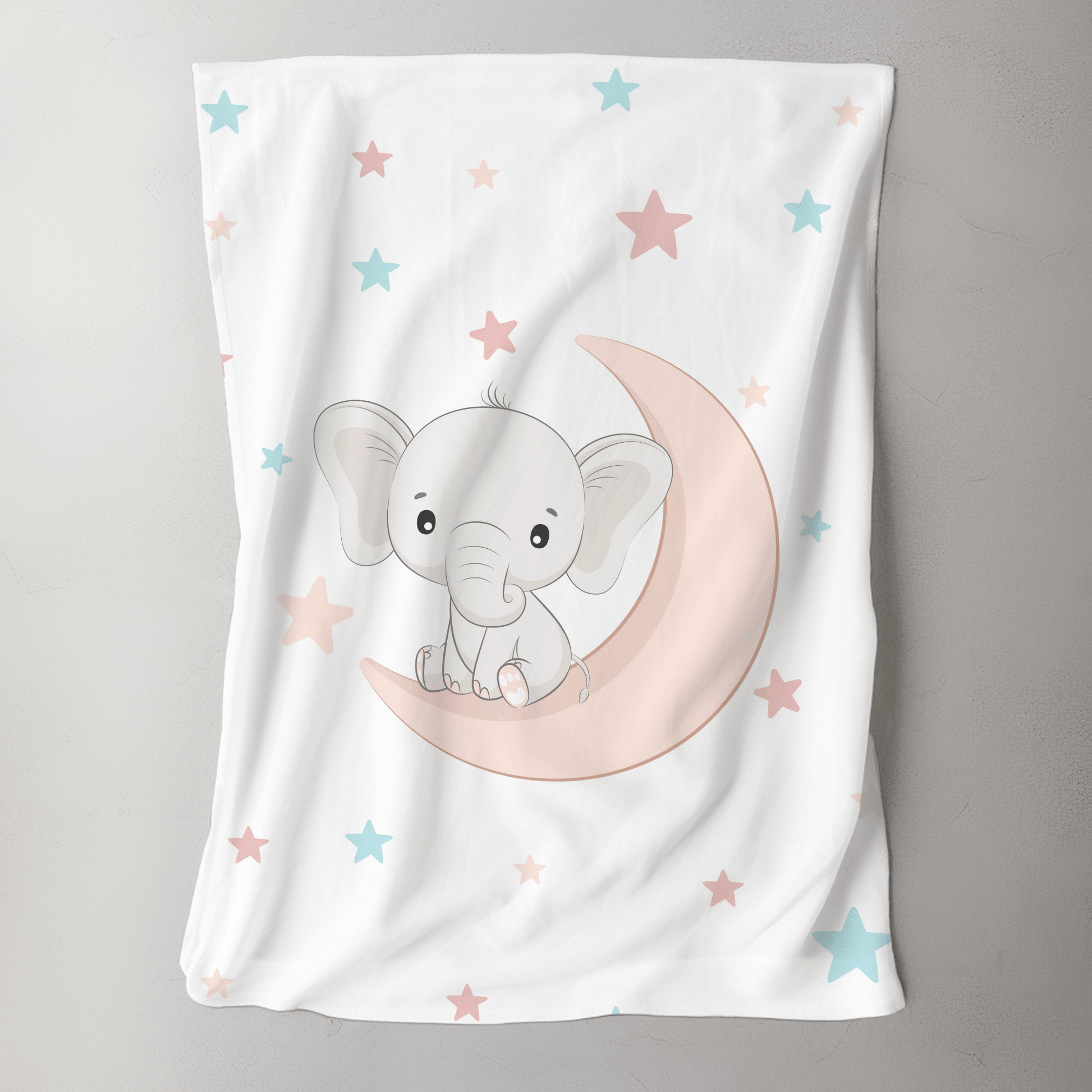 Custom Name Blanket - Baby Elephant Moon - BentleyBlueCo