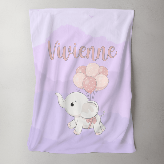 Custom Name Blanket - Baby Elephant Purple - BentleyBlueCo