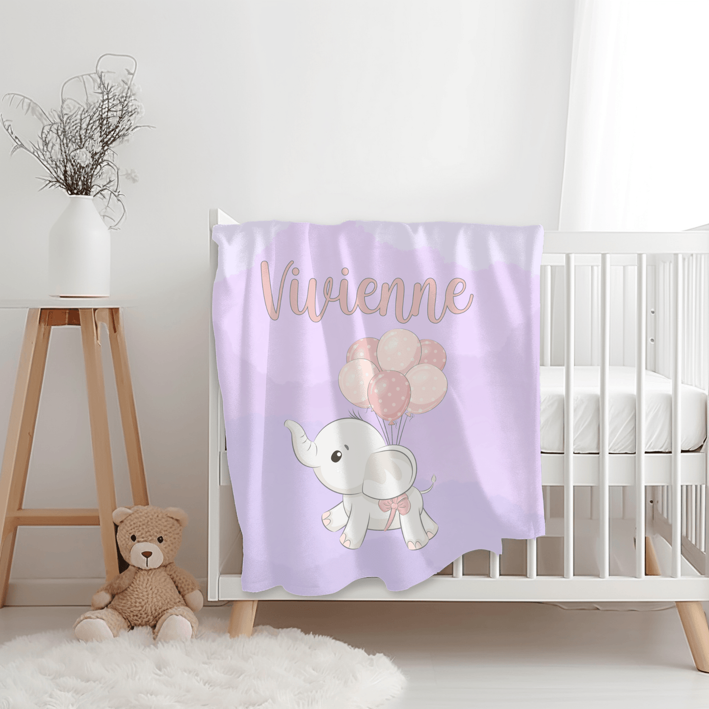 Custom Name Blanket - Baby Elephant Purple - BentleyBlueCo