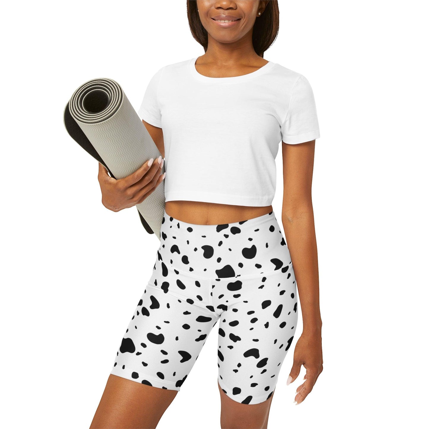 Dalmatian Print High Waisted Yoga Shorts - BentleyBlueCo