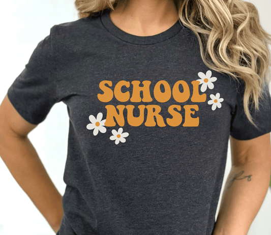 Groovy School Nurse Flower T-shirt - BentleyBlueCo